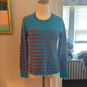 J. Crew Blue Cashmere Sweater with Red Stripes